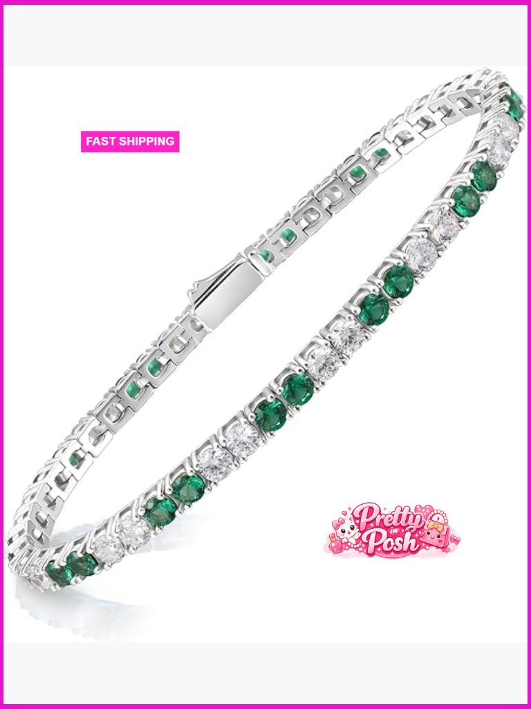 Tennis Bracelet With Simulated Sapphire/Emerald And 5a Cz, 4.7-5.9ct, Brass,